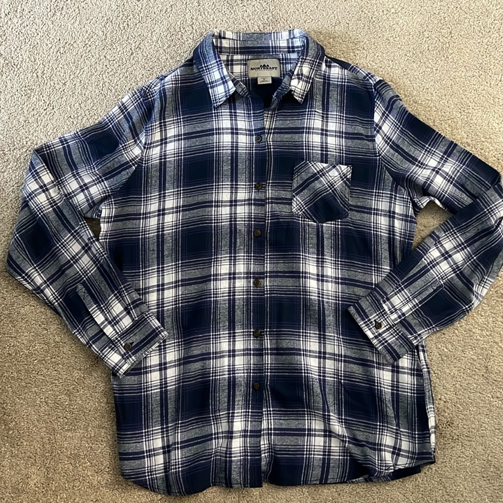 Like New NORTHEAST OUTFITTERS Women’s Blue White Plaid FLANNEL Button SHIRT XL